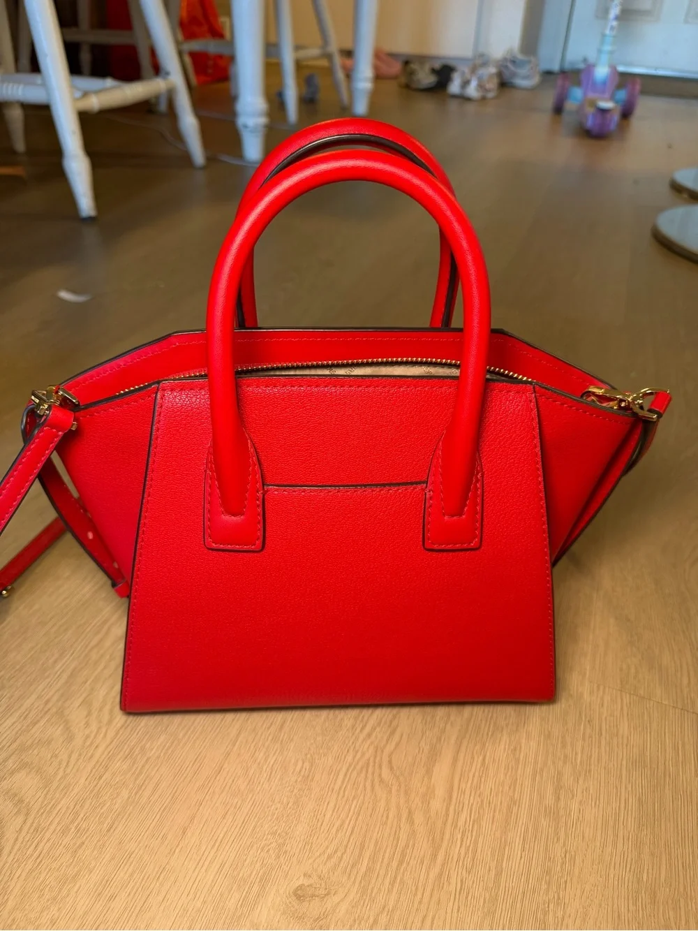 Michael Kors Bright Red Leather Satchel with Gold Accent